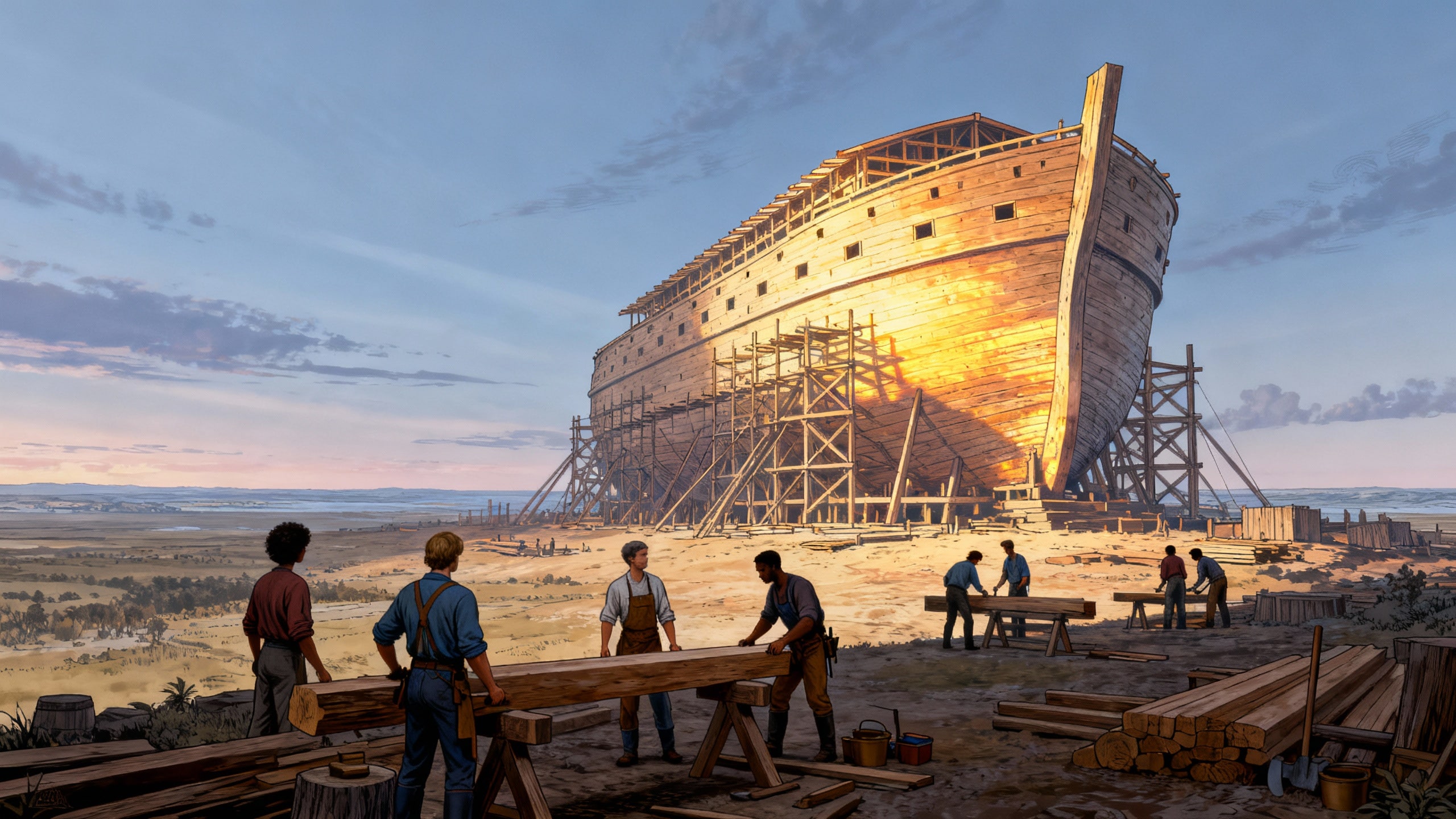 A collective building a monumental ark at the edge of a changing world